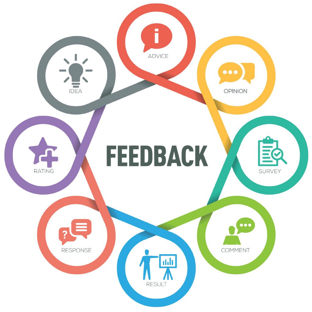 Feedback infographic with 8 steps, parts, options